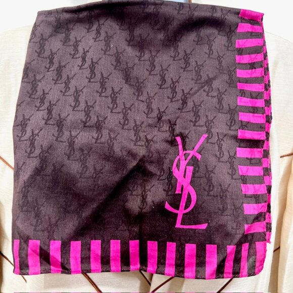 Yves Saint Laurent Accessories - Yves Saint Laurent Mini Scarf/Handkerchief  cotton silk/silk 23"  brown pink (19